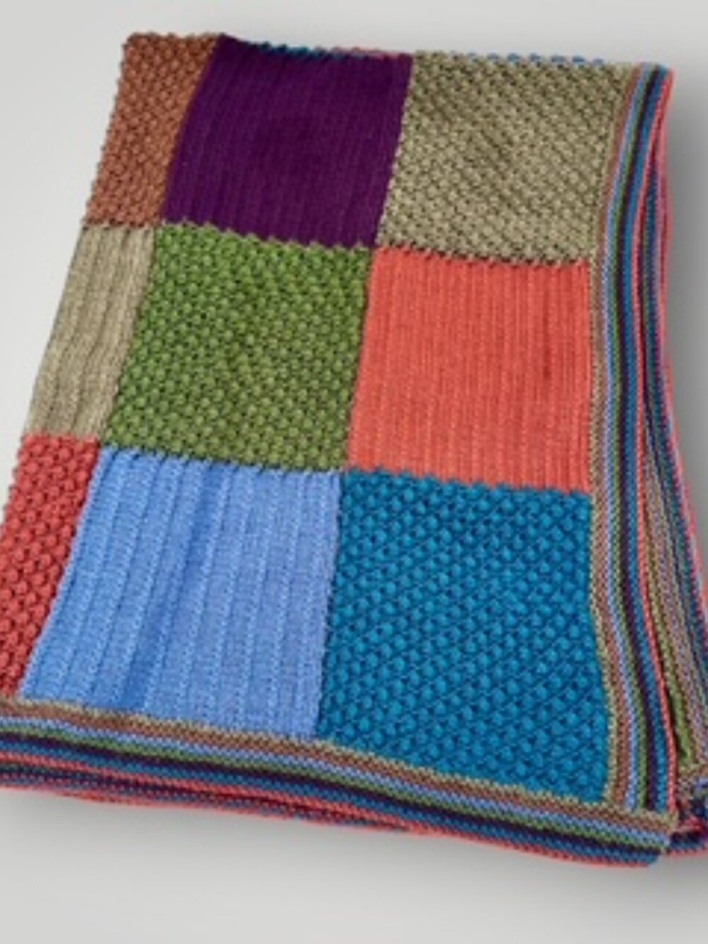 Handmade Patchwork Afghan Knit Blanket Harvest Multicolor Sampler Style 46x59in - Picture 5 of 7